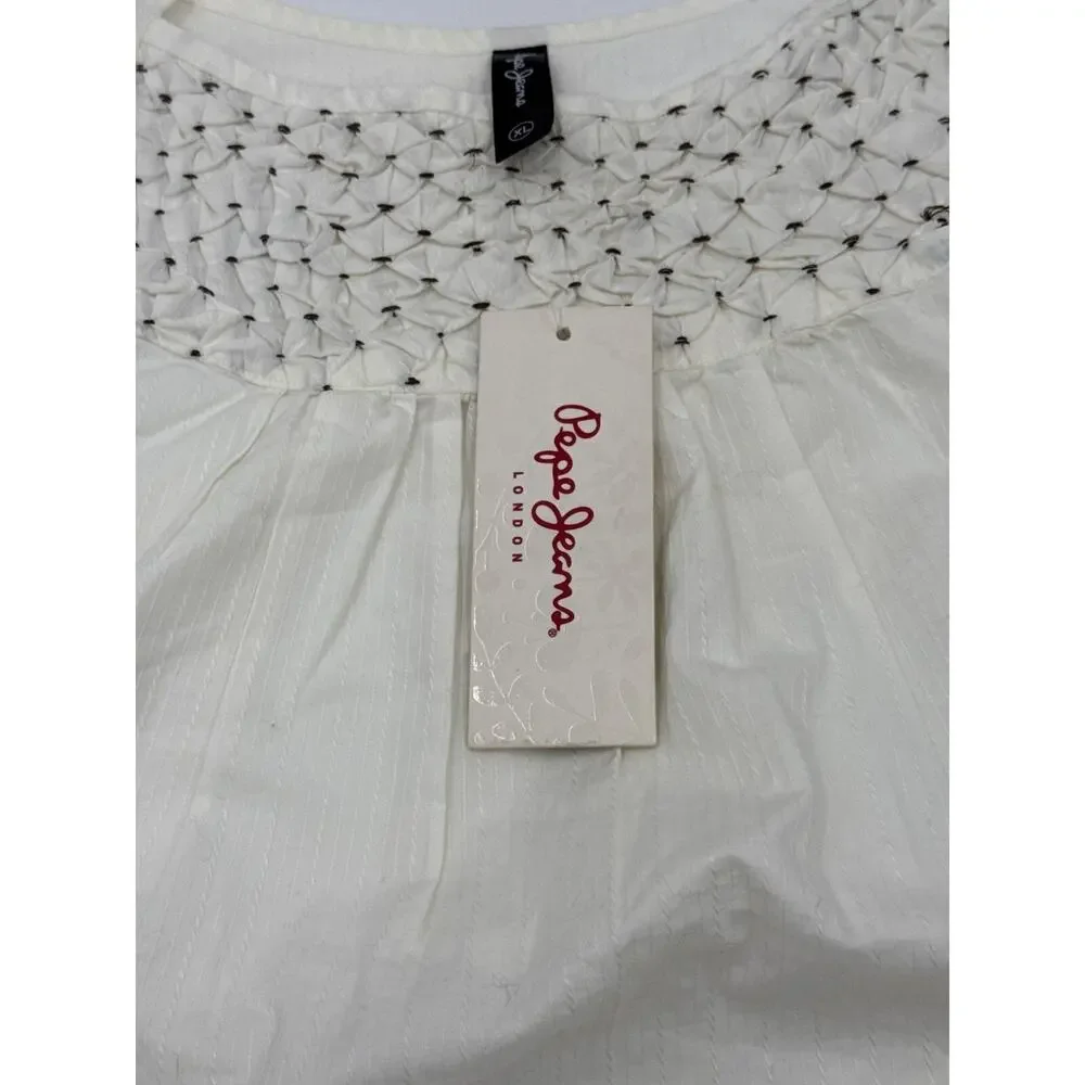 Pepe Jeans Womens Tank Top Alie White Embroidered Size XL Shoulder Ties Read - Picture 7 of 11